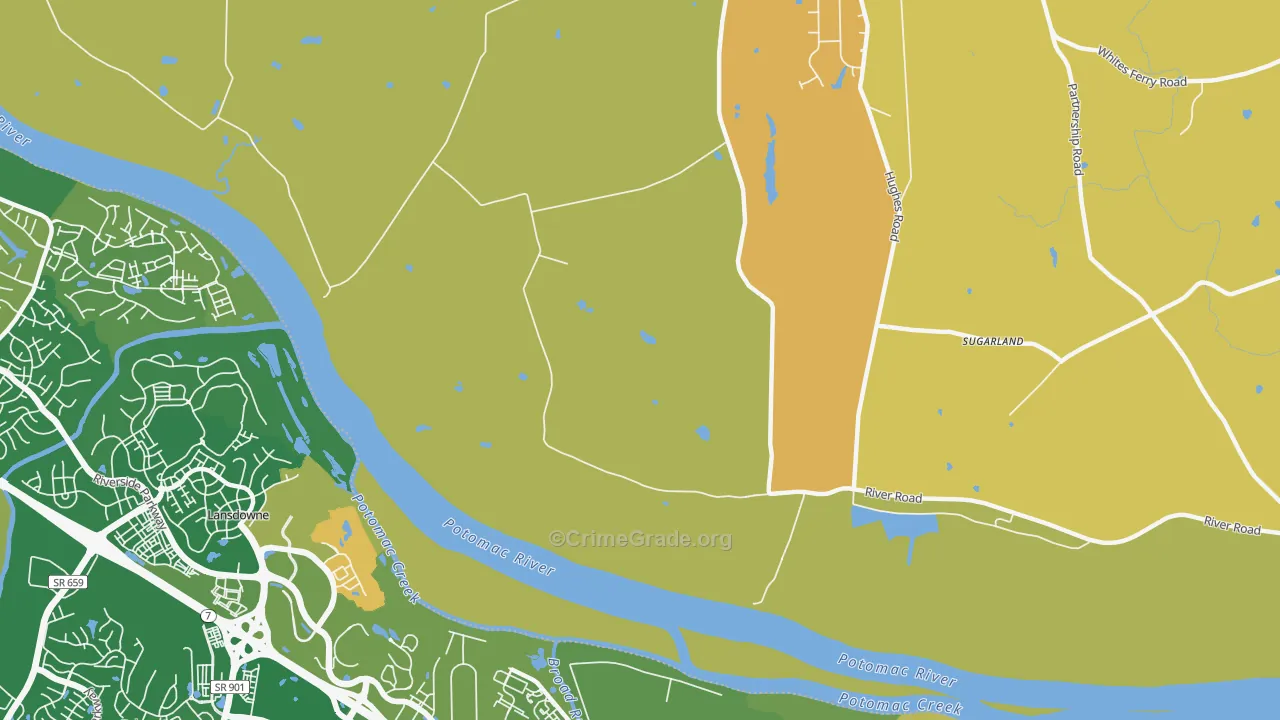 Sugarland, MD Map of Vehicle Theft Rates