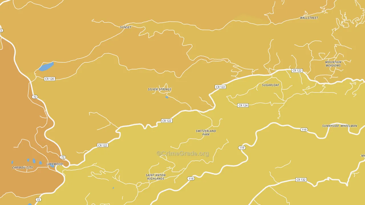 Sugarloaf, CO Map of Vehicle Theft Rates