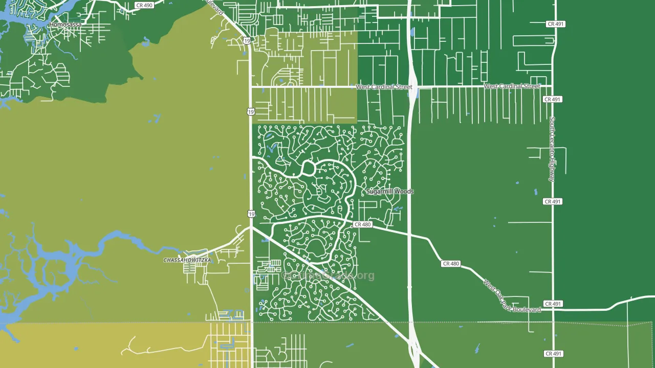Sugarmill Woods, FL Map of Vehicle Theft Rates