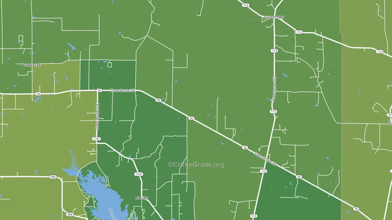 Sugartown, LA Map of Vehicle Theft Rates