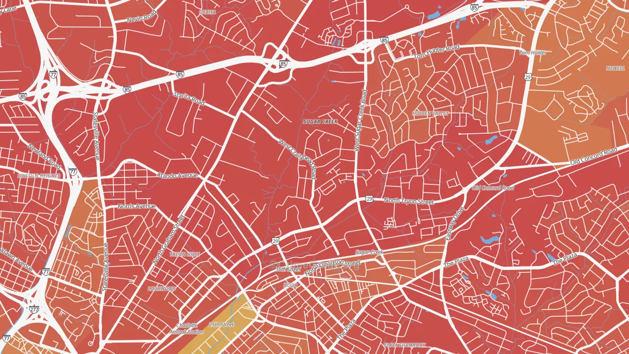 Sugaw Creek, Charlotte, NC Map of Vehicle Theft Rates
