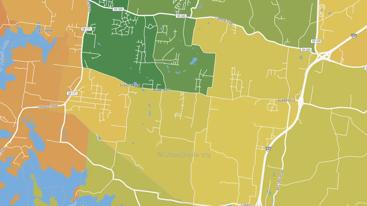 Suggs Creek, TN Map of Vehicle Theft Rates