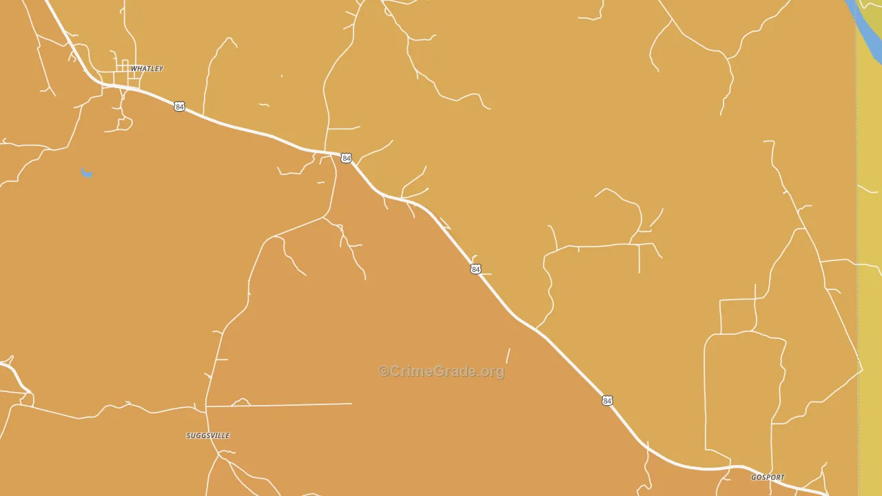 Suggsville, AL Map of Vehicle Theft Rates