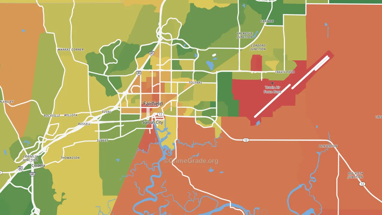 Suisun City, CA Map of Vehicle Theft Rates