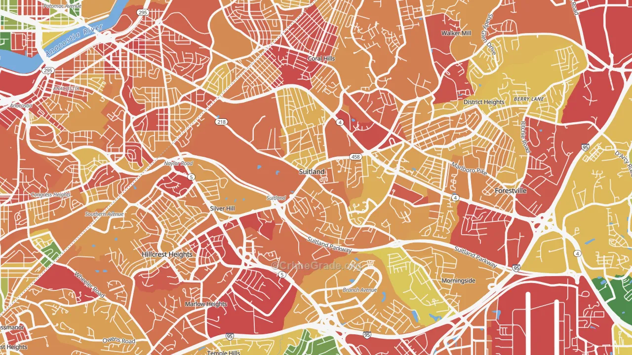 Suitland-Silver Hill, Suitland, MD Map of Vehicle Theft Rates