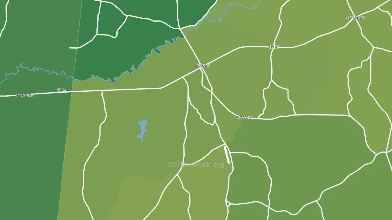 Sulligent, AL Map of Vehicle Theft Rates