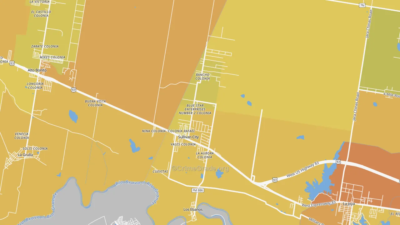 Sullivan City, TX Map of Vehicle Theft Rates