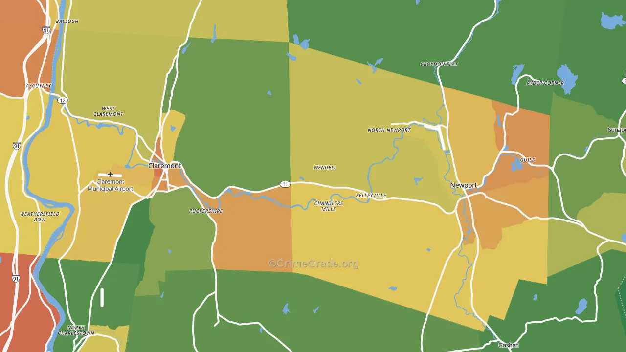 Sullivan County, NH Map of Vehicle Theft Rates