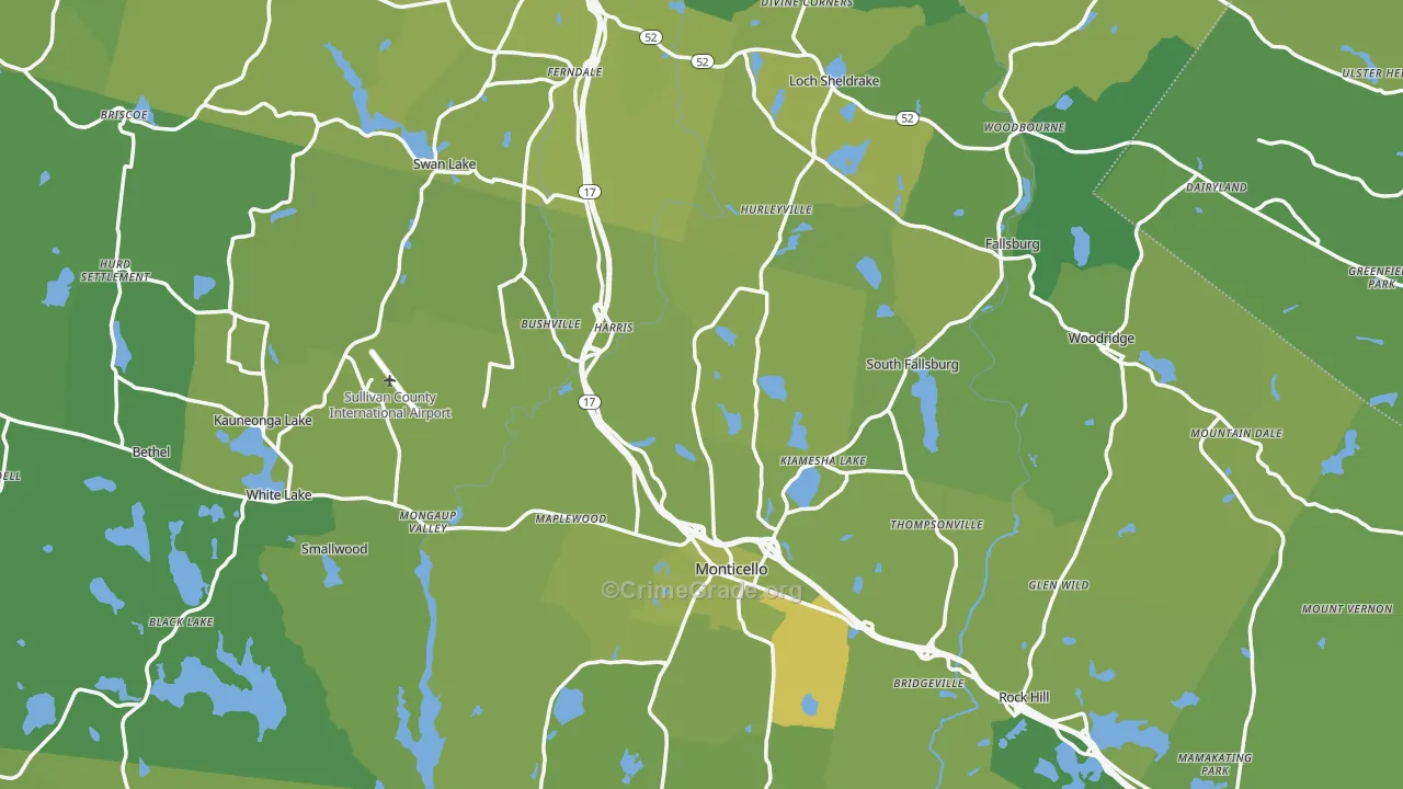 Sullivan County, NY Map of Vehicle Theft Rates