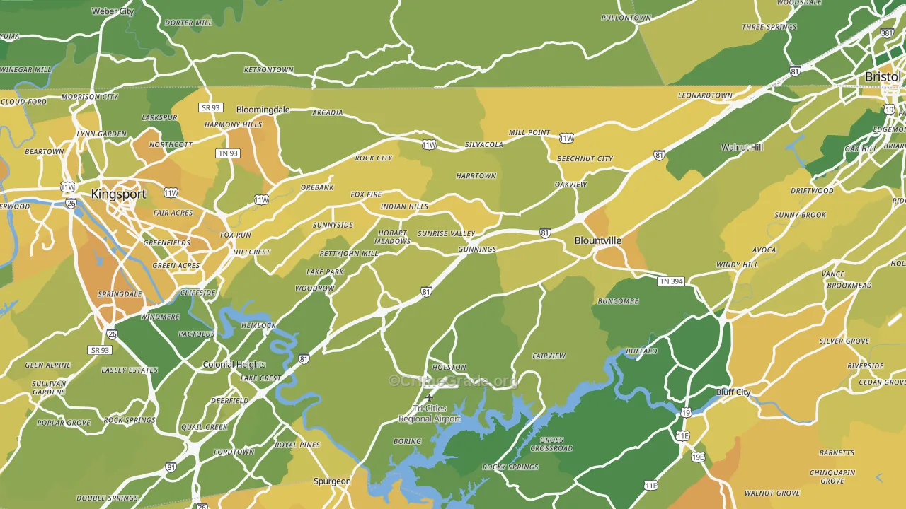 Sullivan County, TN Map of Vehicle Theft Rates