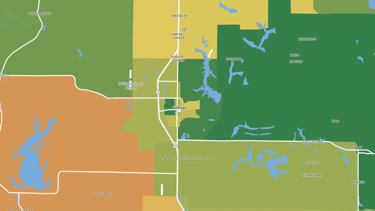 Sullivan, IN Map of Vehicle Theft Rates