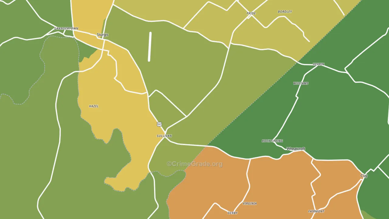 Sullivan, KY Map of Vehicle Theft Rates