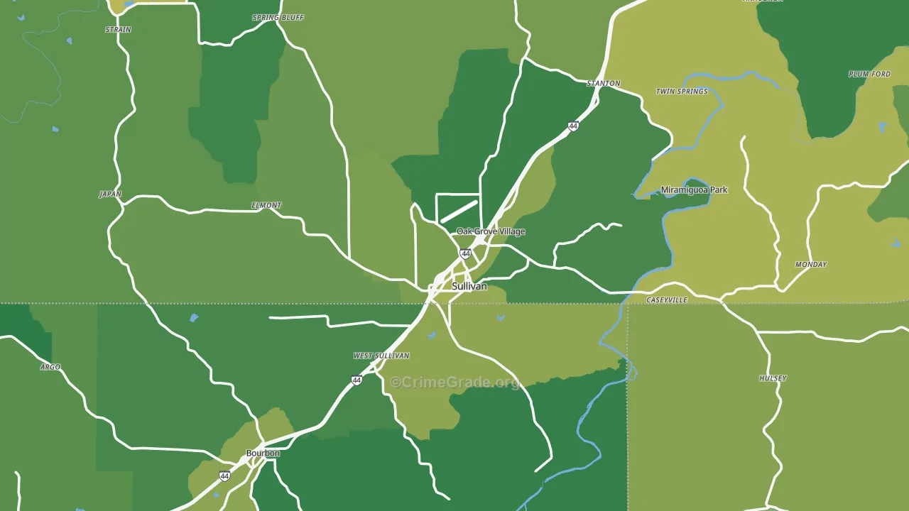 Sullivan, MO Map of Vehicle Theft Rates