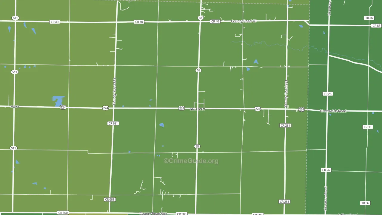 Sullivan, OH Map of Vehicle Theft Rates