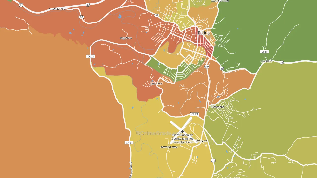Sullivan, WV Map of Vehicle Theft Rates