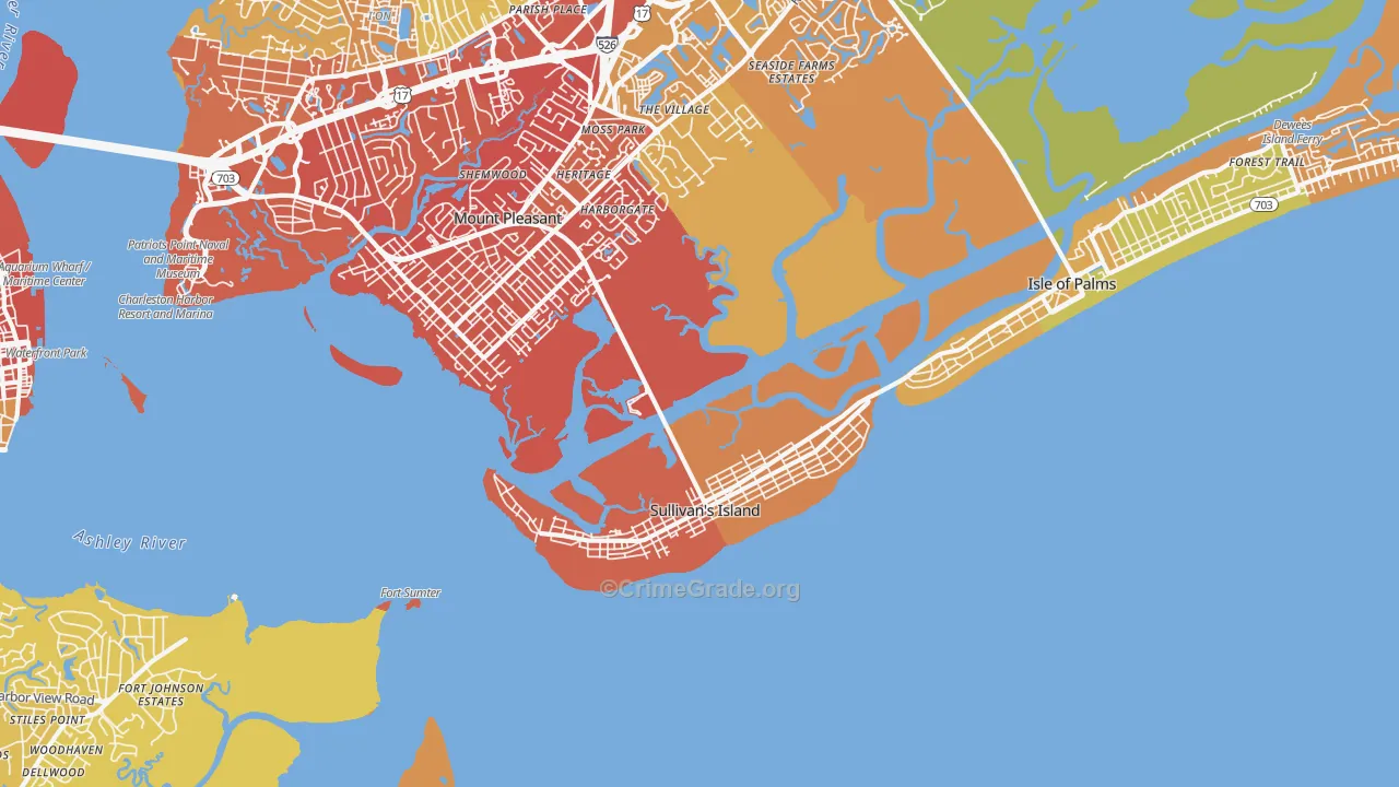 Sullivans Island, SC Map of Vehicle Theft Rates
