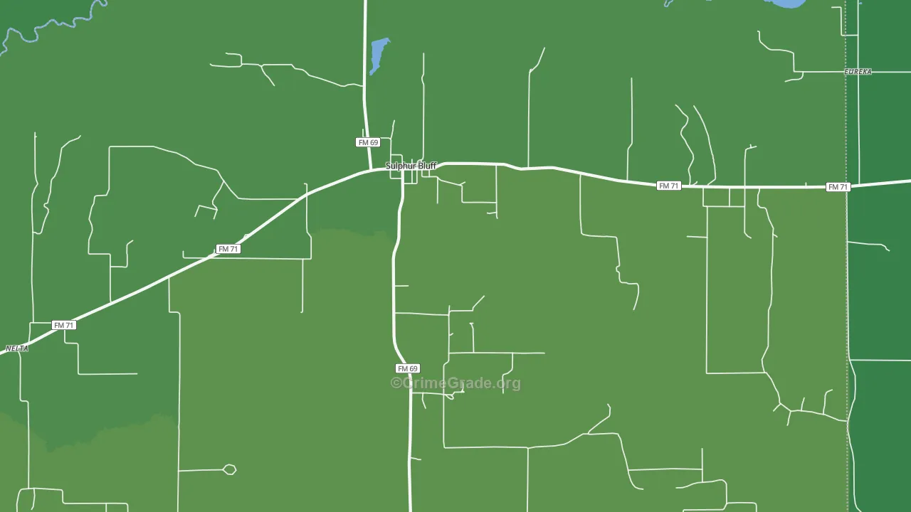 Sulphur Bluff, TX Map of Vehicle Theft Rates