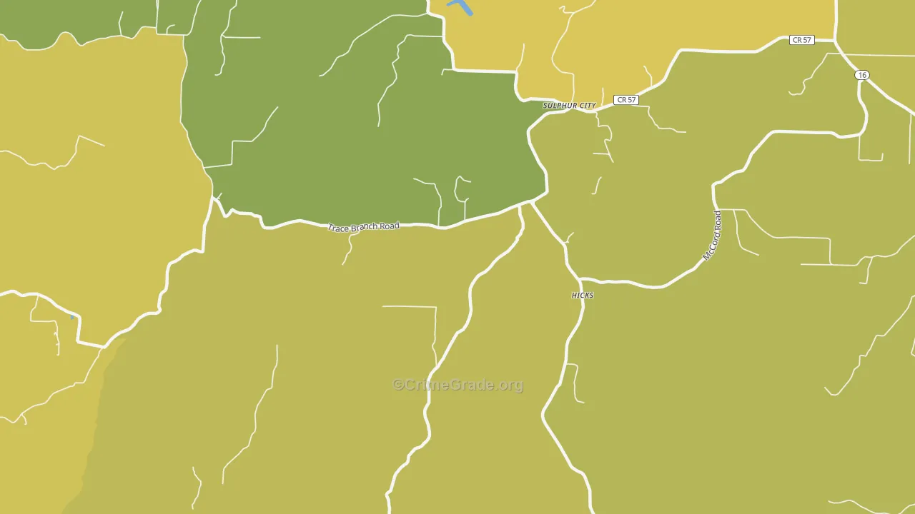 Sulphur City, AR Map of Vehicle Theft Rates