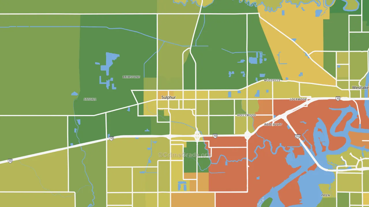 Sulphur, LA Map of Vehicle Theft Rates