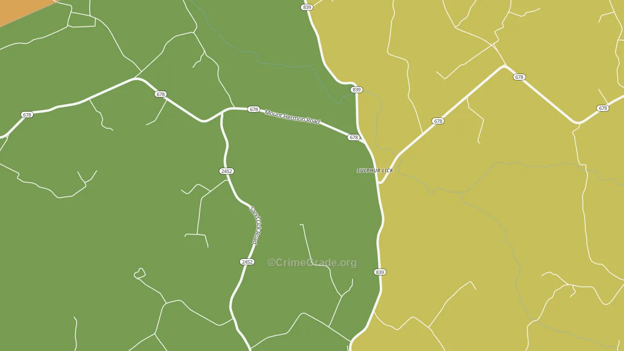 Sulphur Lick, KY Map of Vehicle Theft Rates