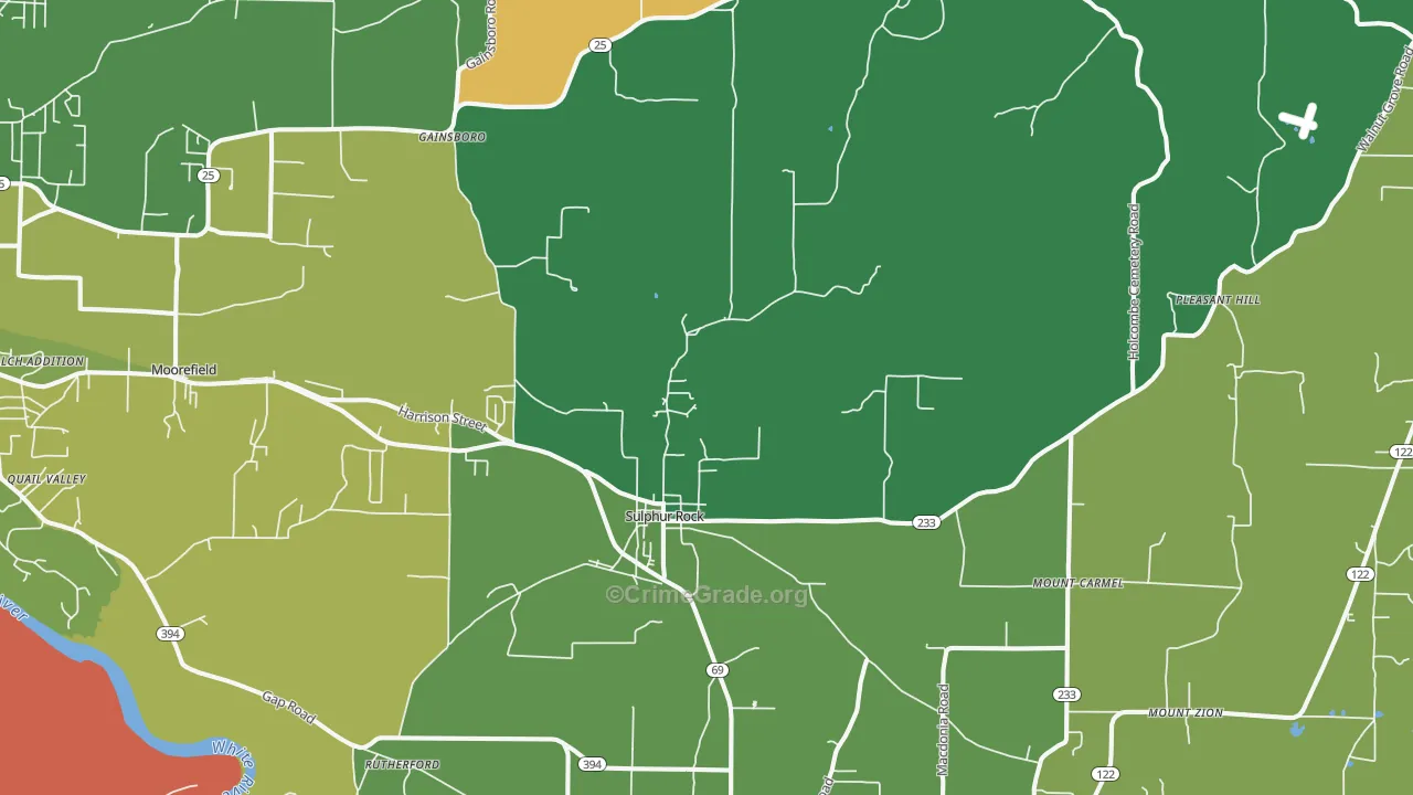 Sulphur Rock, AR Map of Vehicle Theft Rates