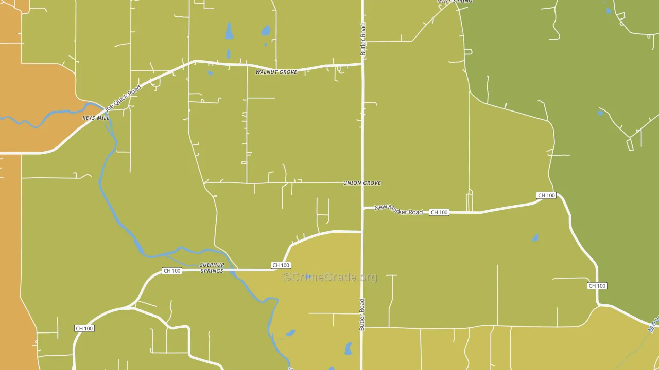 Sulphur Springs, AL Map of Vehicle Theft Rates