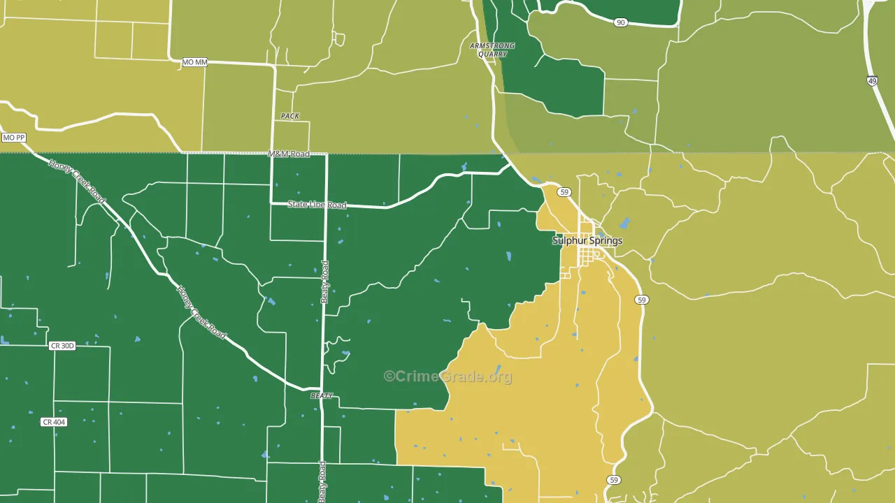 Sulphur Springs, AR Map of Vehicle Theft Rates