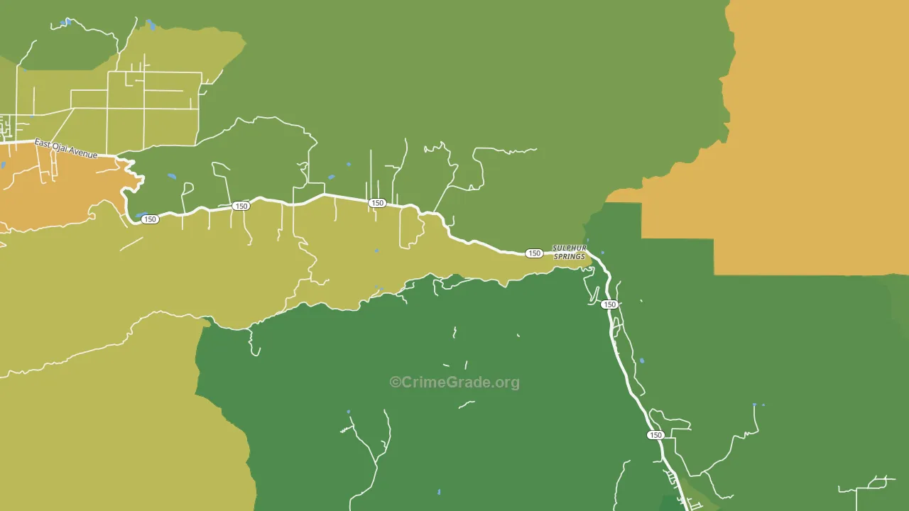 Sulphur Springs, CA Map of Vehicle Theft Rates