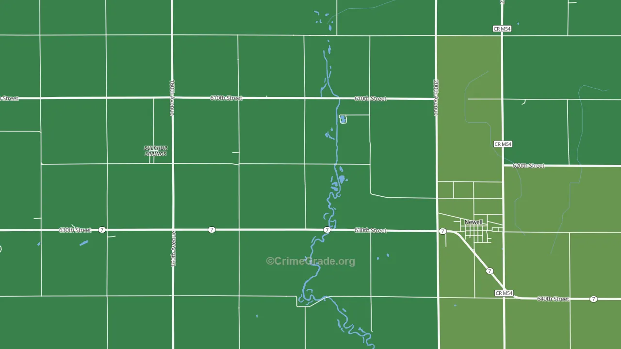 Sulphur Springs, IA Map of Vehicle Theft Rates
