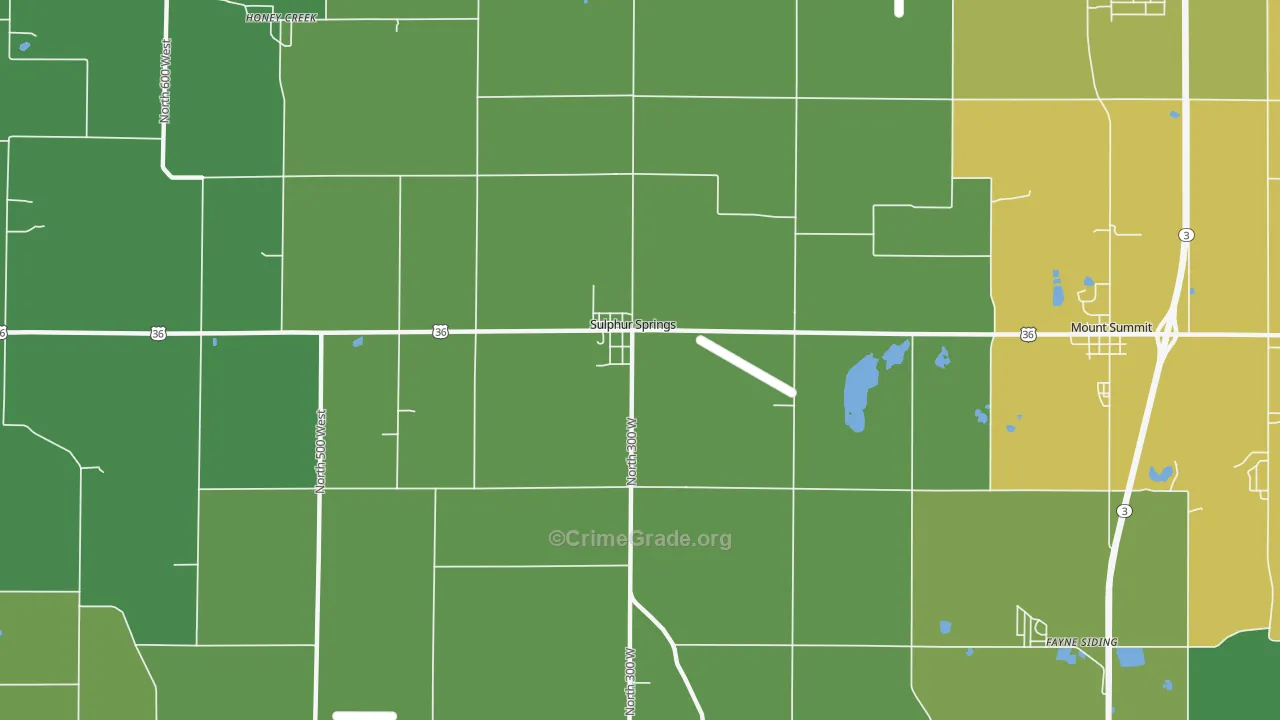 Sulphur Springs, IN Map of Vehicle Theft Rates
