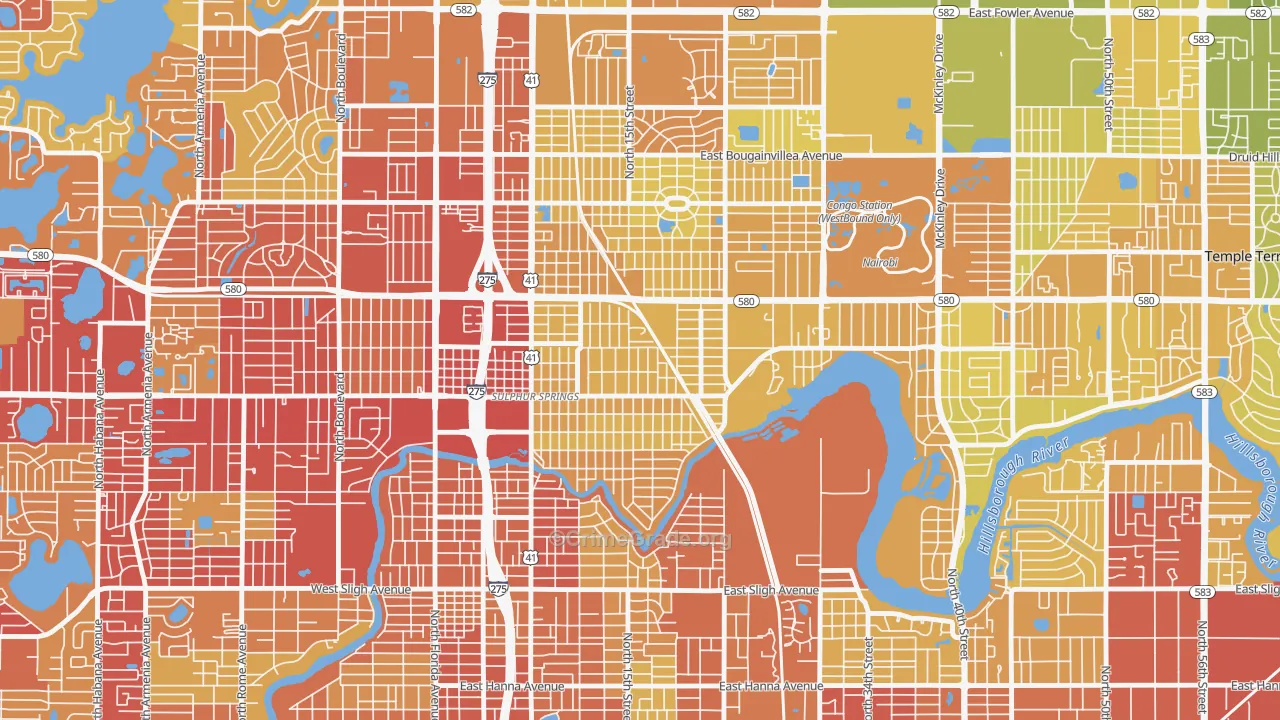 Sulphur Springs, Tampa, FL Map of Vehicle Theft Rates