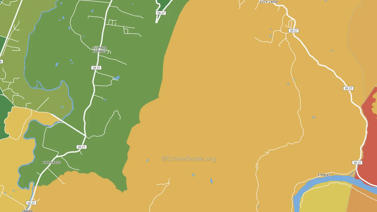 Sulphur Springs, TN Map of Vehicle Theft Rates