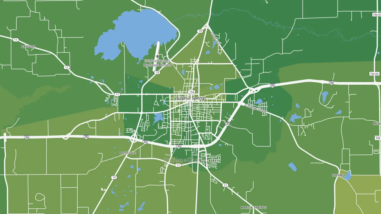 Sulphur Springs, TX Map of Vehicle Theft Rates