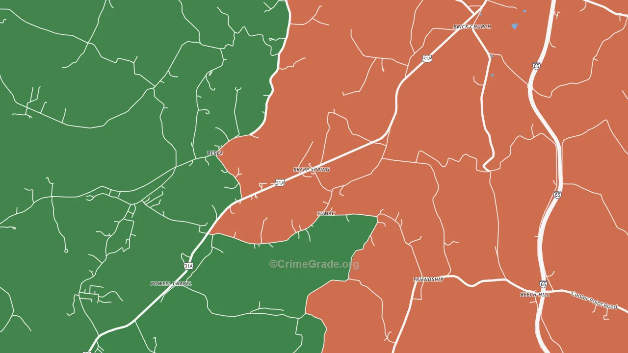 Sumac, TN Map of Vehicle Theft Rates