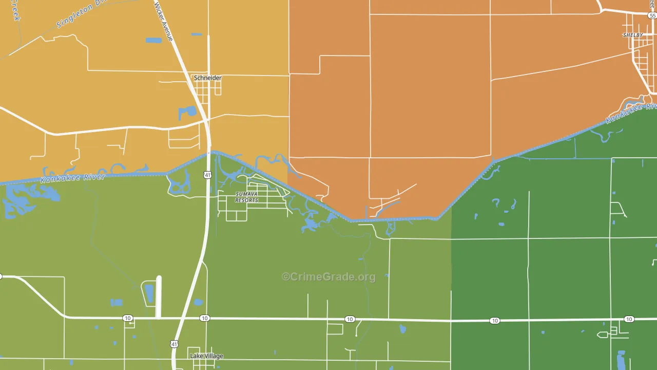 Sumava Resorts, IN Map of Vehicle Theft Rates