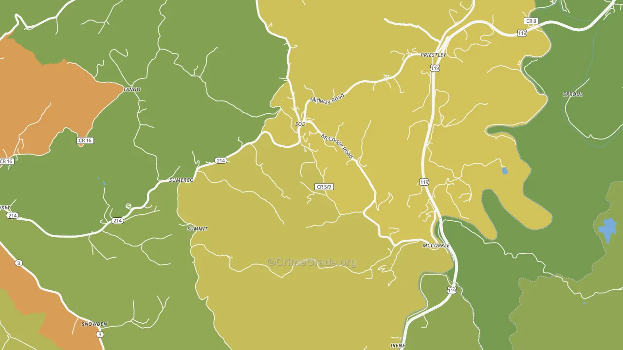 Sumerco, WV Map of Vehicle Theft Rates