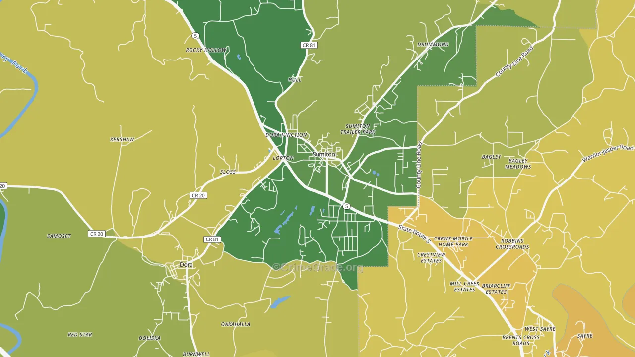 Sumiton, AL Map of Vehicle Theft Rates