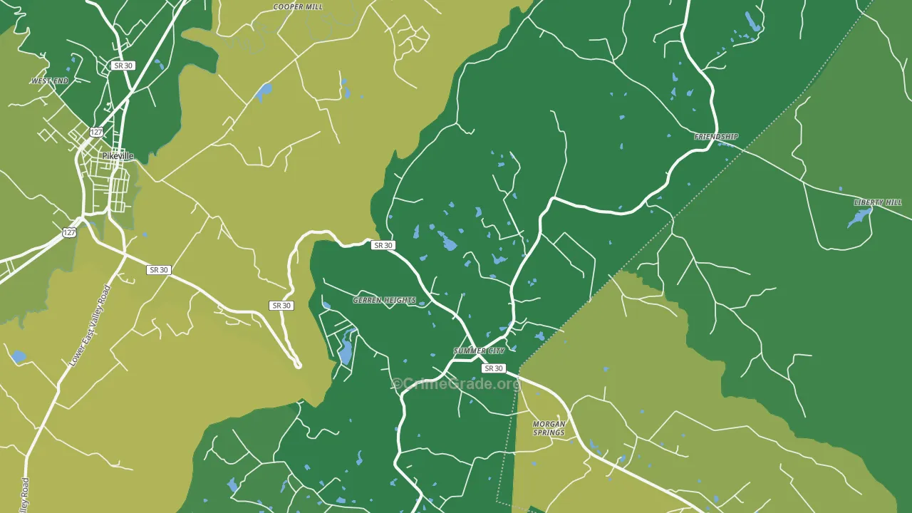 Summer City, TN Map of Vehicle Theft Rates