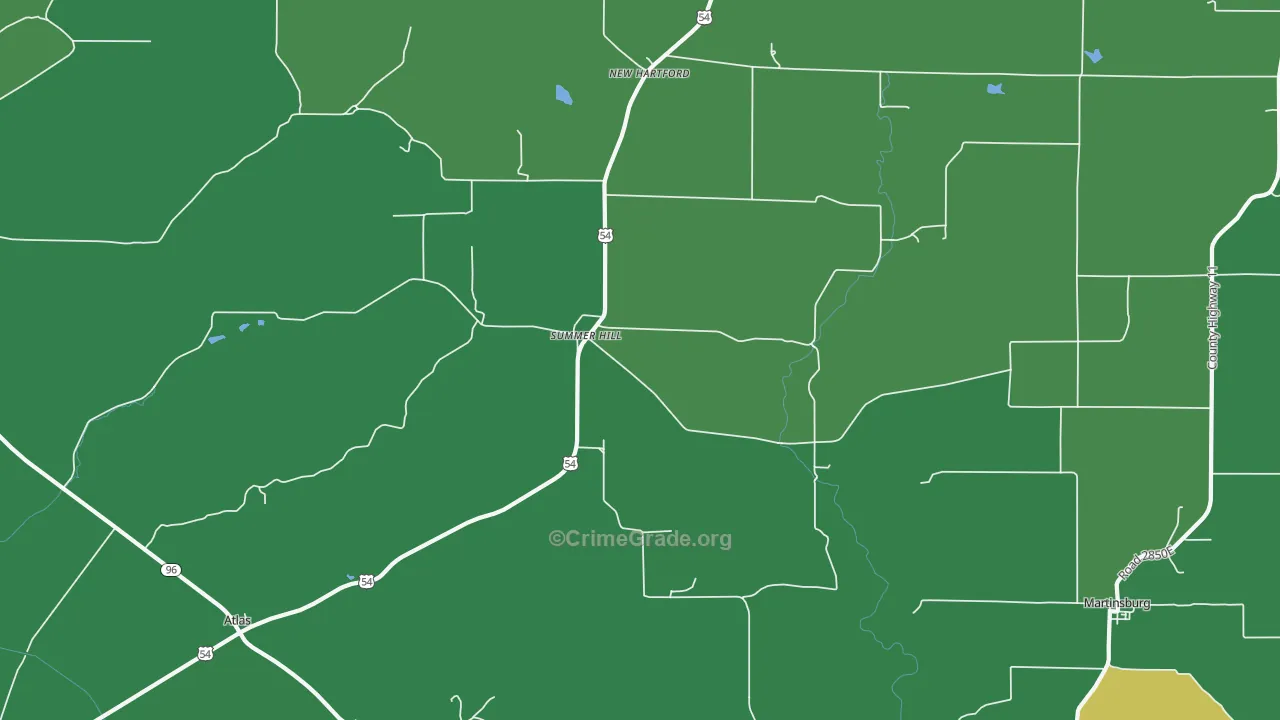Summer Hill, IL Map of Vehicle Theft Rates