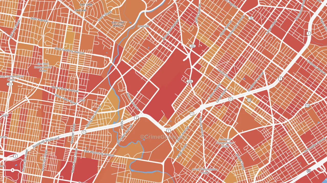 Summerdale, Philadelphia, PA Map of Vehicle Theft Rates