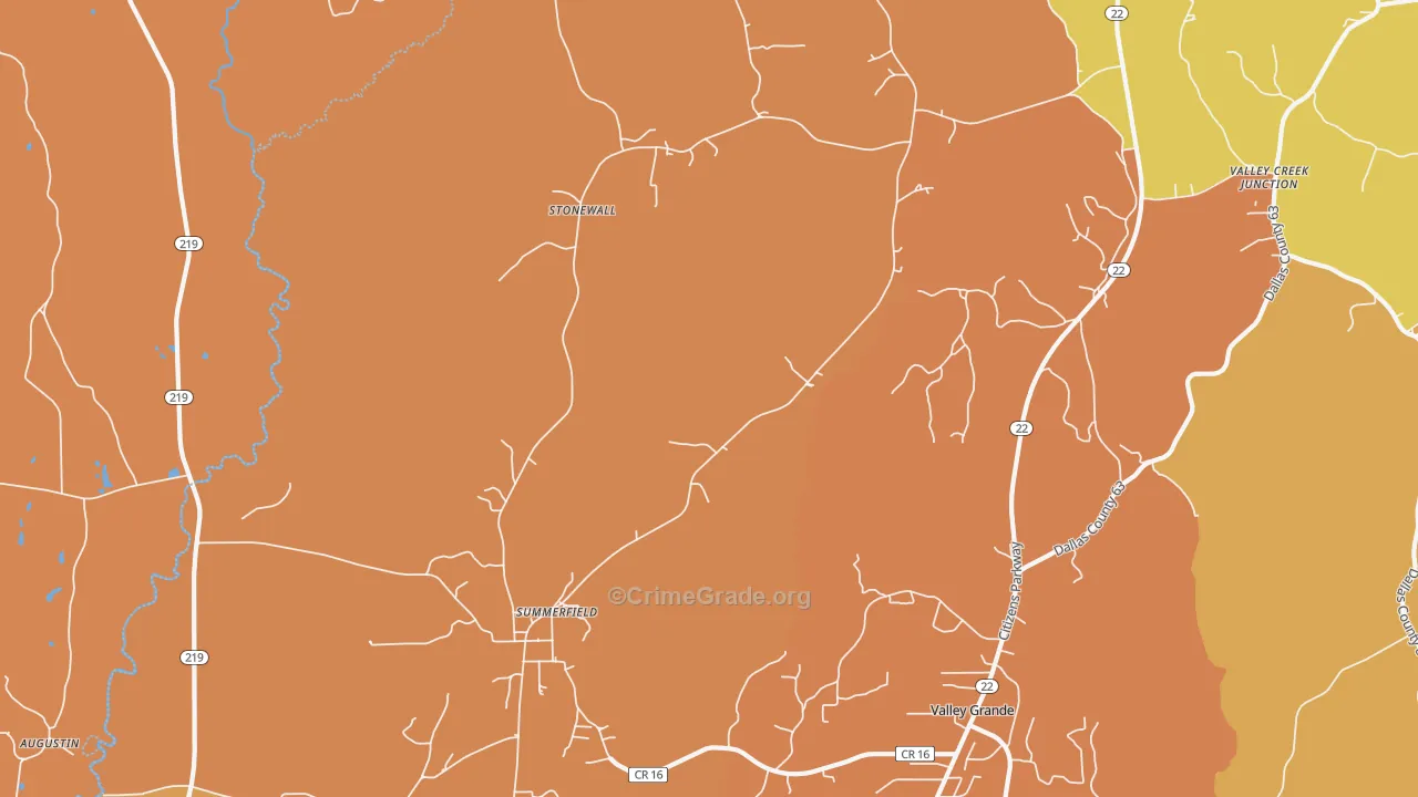 Summerfield, AL Map of Vehicle Theft Rates