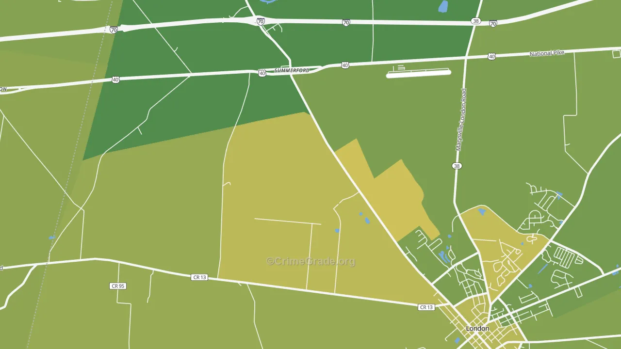 Summerford, OH Map of Vehicle Theft Rates