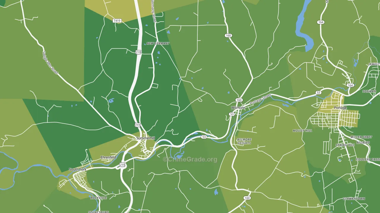 Summerhill, PA Map of Vehicle Theft Rates