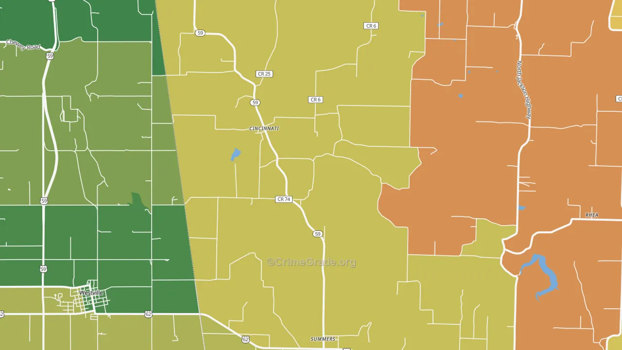 Summers, AR Map of Vehicle Theft Rates
