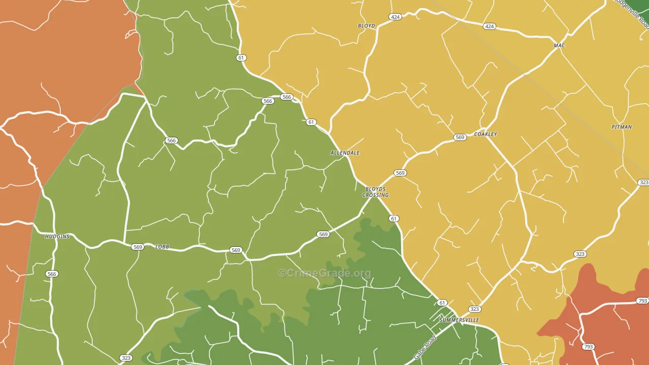 Summersville, KY Map of Vehicle Theft Rates