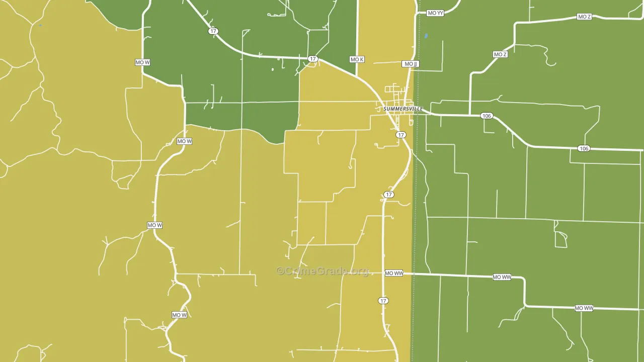 Summersville, MO Map of Vehicle Theft Rates