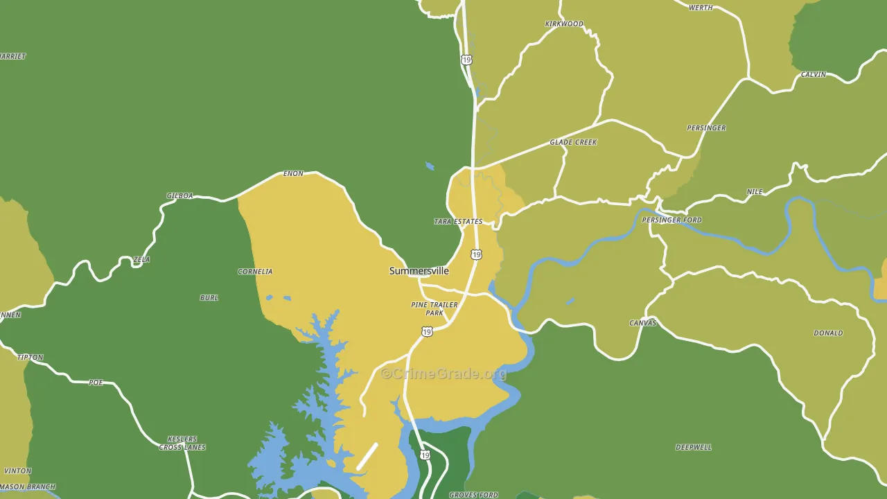 Summersville, WV Map of Vehicle Theft Rates
