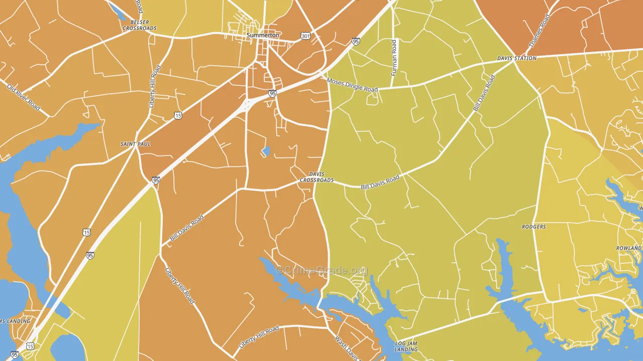 Summerton, SC Map of Vehicle Theft Rates