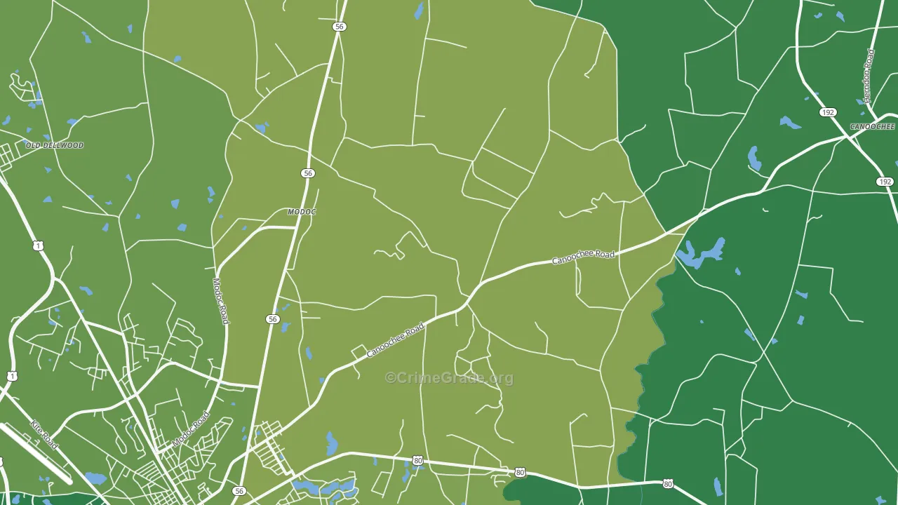 Summertown, GA Map of Vehicle Theft Rates