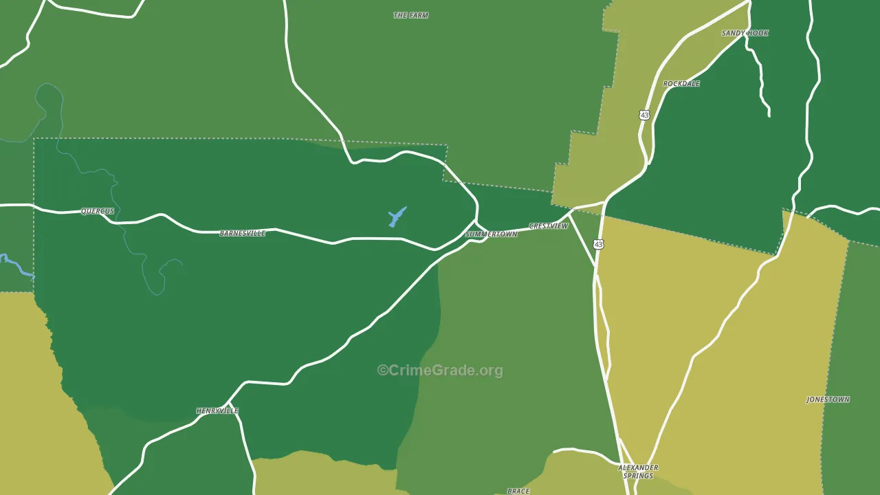 Summertown, TN Map of Vehicle Theft Rates